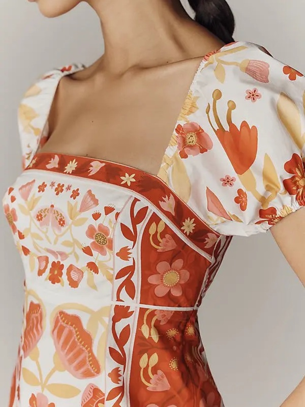FARM Rio Coral and Cream Floral NWT Square-Neck Maxi Dress - Picture 6 of 8